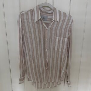 Rails Taupe and White Striped Button Down Shirt